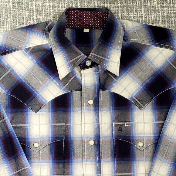 Stetson Western Shirt Ombre Plaid Blue Red Black Model 11-001-0478-1032 Men's S - Picture 13 of 14